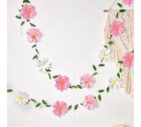 Easy Joy 2Pcs Pink Paper Flower Garland 8.2ft Summer Garden Floral Decorations White Pink Paper Flower Green Leaves Crepe Artificial Flower Floral Garland for Girl Birthday Baby Shower Wedding