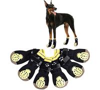EASY JOY 3 Pairs Anti Slip Dog Socks - Adjustable Straps, Dog Paw Socks with Grips - Yellow Pineapple Pattern, Size M