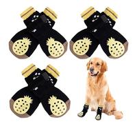EASY JOY 3 Pairs Anti Slip Dog Socks - Adjustable Straps, Dog Paw Socks with Grips, Yellow Pineapple Pattern, Size XS