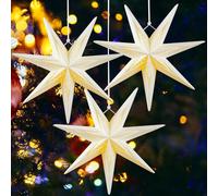 EASY JOY 3D Paper Star Lanterns, 7 Pointed 12 Inch Christmas Hanging Paper Decorations White LED Hollow Out Xmas Star Light Shade for Wedding Birthday Christmas Home Party Decorations