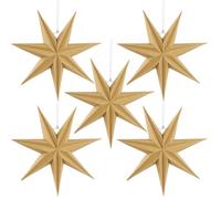 EASY JOY 5 Pcs Christmas Paper Stars Decorations 7-Pointed 12 Inch Natural Hanging Paper Star Lanterns Christmas Hanging Lamp for Holiday Xmas Party Home Indoor Decor