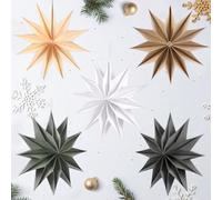 EASY JOY 5Pcs Christmas Paper Star Lanterns Decorations 12-Pointed Hanging Neutral Paper Stars 12 Inch Christmas Hanging Lamp Paper Decorations Wedding Christmas Home Party Supplies