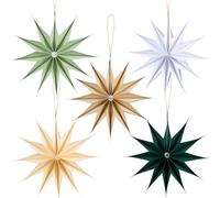 EASY JOY 5PCS Paper Stars Lantern, Sage Green Christmas Star Hanging Decorations 12-Pointed Vintage Christmas Ceiling Decorations Ornaments for Winter Xmas Holiday Party Home Office Decor