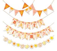 EASY JOY 5PCS Sun Happy Birthday Banner Orange Yellow Party Decorations Sunshine Romance Flag String for Baby Shower Kid's Birthday Summer Celebrations Party Decorations