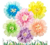 Easy Joy 6Pcs Pastel Paper Flowers Decorations | Large Colourful Giant Tissue Paper Flowers for Wall Birthday Nursery Garden Carnival Party Backdrop Decor