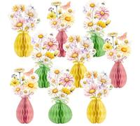 Easy Joy 9 PCS Floral Honeycomb Centrepiece for Table Garden Daisy Paper Flowers Table Decorations Spring Summer Yellow Wildflower Honeycomb with Bee for Baby Shower Girls Birthday Garden Tea Supplies