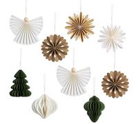 Easy Joy 9 Pcs Paper Christmas Ornaments 8cm Bauble Angel Snowflake Decor | Hanging Honeycomb Christmas Ornaments with Bauble, Angel and Snowflake Designs for Xmas Tree, Home and Party Decor