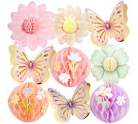 EASY JOY 9 Pcs Pastel Paper Flowers Butterfly and Flower Honeycomb Decorations Large Hanging Flowers Honeycomb Balls Spring Garden Party Decorations for Wedding Baby Shower Birthday Party Decor