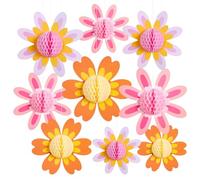 Easy Joy 9PCS Daisy Paper Flower Decorations Pink Orange Flower Tissue Pom Pom Flower 3D Honeycomb Party Decor for Summer Sun Garden Party Daisy Baby Shower Decorations