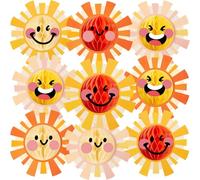 Easy Joy Boho Sunshine Party Decorations - 12Pcs Honeycomb Sun Tissue Pom Poms Hanging Decor for Summer Baby Shower Birthday Supplies First Trip Around The Sun