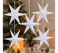 EASY JOY Christmas Paper Star Hanging Decorations 3D White Paper Star Lanterns 6 Pointed Christmas Celling Decorations for Holiday Party Winter Wonderland Home Decor