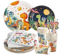 Easy Joy Dinosaur Party Decorations for Kids Dino Party Plates Jungle Safari Theme Tableware Set-100PCS Dinosaur Paper Plate Cups and Napkins for Boys Kids Birthday Baby Shower Supplies Serve 20