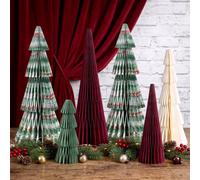 EASY JOY Honeycomb Christmas Trees - 6PCS Mixed Color Set, 3D Table Centerpieces, Magnetic Foldable Mini Xmas Tree Decorations for Holiday Home, Mantel, Shelf & Party Printed with Red Berry Patterns.