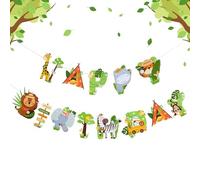 Easy Joy Jungle Animal Birthday Banner Safari Green Animal Happy Birthday Banner for Spring Summer Boy Girls Baby Shower Garden Tea Party Supplies