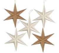 EASY JOY Natural 12 Inch 6-Pointed 3D Paper Star Lanterns - 5Pcs Wooden Christmas Hanging Paper Star Decoration for New Year Party Home Decor