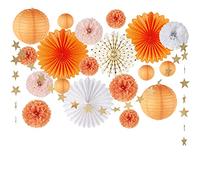 EASY JOY Orange Party Decoration Tissue Orange Paper Pom Poms for Women Hanging Paper Fans Lanterns Star String Hanging Garland for Wedding Baby Shower Birthday Party Supplies