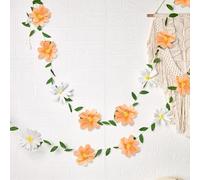 Easy Joy Paper Flower Garland 8.2ft Spring Orange White Floral Banner Paper Flowers Green Leaves Party Banner Crepe Flower Floral Garland for Birthday Baby Shower Summer Garden Tea Decor