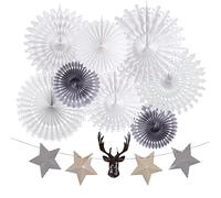 EASY JOY White Party Decorations Set, Snowflake Paper Fans Star Deer Garland, Hanging Ceiling Wall Decor Party Supply Photo Back Drop For Christmas Decor Big Events