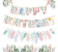 Easy Joy Wildflower Happy Birthday Banner Floral Flower Birthday Banner Paper Flower Garland Wild Flower Birthday Decorations Pre-strung No DIY Floral Birthday Banner for Girls Women