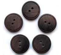 Easy Match Circle Edge Round 2 Hole Buttons - Pack of 5 (Dark Brown, 15mm)