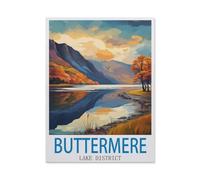 Easy Paint by Numbers for Adults Beginners，Buttermere Lake District Vintage Travel Poster，Paint by Number Kit On Canvas for Adults New Painters's Gift DIY Gifts(40x50cm) 15.7x19.6 inches-DB72