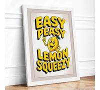 Easy Peasy Lemon Typography Framed Wall Art Print A2 (59.4×42cm) White, Wall Decor for Living Room, Bedroom, Office & Home, Ready to Hang, Art Gift