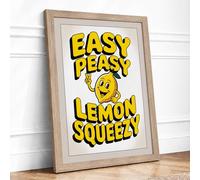 Easy Peasy Lemon Typography Framed Wall Art Print A3 (42×29.7cm) Oak, Wall Decor for Living Room, Bedroom, Office & Home, Ready to Hang, Art Gift