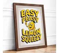 Easy Peasy Lemon Typography Framed Wall Art Print A3 (42×29.7cm) Walnut, Wall Decor for Living Room, Bedroom, Office & Home, Ready to Hang, Art Gift