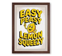 Easy Peasy Lemon Typography Framed Wall Art Print A4 (29.7×21cm) Walnut, Wall Decor for Living Room, Bedroom, Office & Home, Ready to Hang, Art Gift