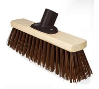 Easy Peasy Mate 12" Wooden Broom Head with Stiff Bassine Natural Hard Bristle Brush - Garden Broom Outdoor for Yard Brush Sweeping - Wood Brush Head with Fitted Broom Handle Bracket, Brown