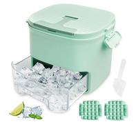 Easy Press Ice Cube Maker with Lid, Ice Bucket & Scoop, Reusable 52-Cube Ice Tray Storage Box, Food-Grade PP, Quick-Release Ice Cube Mould for Parties, Bars, and Freezer Use (Green)