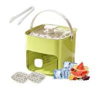 Easy Press Ice Cube Tray with Lid and Bin 50-Cube Double Layer Ice Maker Machine Reusable Silicone Mold Storage Box with Scoop and Handle for Cocktail Beer (E)