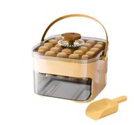 Easy Press Ice Maker with Lid - 25 Grid Ice Tray Storage Box Included, No-Touch Press-Type Ice Cube Maker with Scoop, Quick Release Reusable Silicone Ice Mold (Yellow)