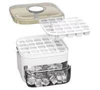 Easy Press Ice Maker with Lid - 25 Grid Ice Tray Storage Box Included, No-Touch Press-Type Ice Cube Maker with Scoop, Quick Release Reusable Silicone Ice Mold (White)