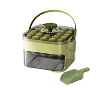 Easy Press Ice Maker with Lid - 25 Grid Ice Tray Storage Box Included, No-Touch Press-Type Ice Cube Maker with Scoop, Quick Release Reusable Silicone Ice Mold (Green)