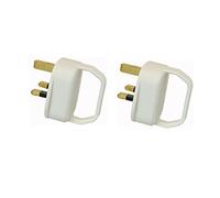 Easy Pull Mains Plug Top 13A Amp White Fused with a handle - arthritis / disability / weak grip / elderly - pack of two x2