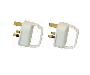 Easy Pull Mains Plug Top 13A Amp White Fused with a handle - arthritis / disability / weak grip / elderly - pack of two x2