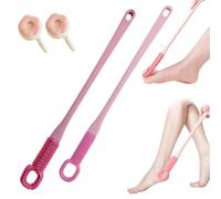 Easy-Reach Deep Cleaning Foot Brush, Foot Scrubber for Shower, 15.7" 3-in-1 Long Handled Foot Scrubber with Toe Cleaning Brush & Exfoliating Head, Wet Or Dry Use (Mix, 2)