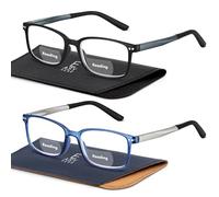 EASY READ 2 Pairs TR90 Bifocal Reading Glasses for Men, Rectangle Sports Reading Glasses with Blue Light Blocking and Spring Hinge (2.00X Magnification, Black/Blue), Black/Blue, 54-38-131-16-140