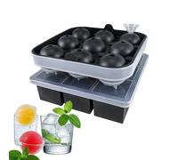 Easy Release Ice Cube Tray with Lid, Plastic Ice Ball Moulds with Funnel, 9 Large Square Ice Cubes and 9 Round Ice Balls for Whiskey Jelly Pudding, Silicone Freezer Tray for Homemade DIY