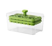 Easy Release Ice Cube Tray with Lid, Plastic Ice Cube Tray, Ice Trays for Freezer with Container, Chilling Drinks, Whiskey & Cocktails, Stackble Spill-Resistant (Green-Double Layer)