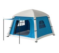 Outsunny Inflatable Camping Tent w/Hand Pump, Easy Setup 1/2 Person Blow Up Tent, Waterproof and Windproof 190T Taffeta Glamping Tent w/Mesh Windows, Doors and Carry Bag, Light Blue and Light Grey