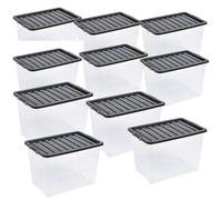 Easy Shopping® 10 x Extra Large 80L 80 Litres Clear Plastic Storage Box with Black Lid, Strong Stackable Storage Container Box Home, Office, Kitchen, Made In U.K.