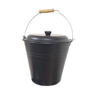 Easy Shopping® 12L Metal Ash Bucket Black Fireside Storage Coal Ash Bin Fire Log Container With Wood Handle and Black Lid