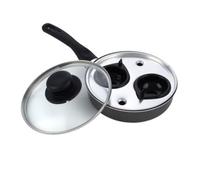 Easy Shopping® 2 Cup Egg Poacher Pan Non Stick Egg Poaching Pan Aluminium Poached Egg Maker, 20cm with Glass Lid and Grip Black Handle