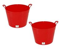 Easy Shopping 2 x 26 Litre Flexi Tub Garden Home Flexible Colour Rubber Storage Container Bucket Polyethylene Flex Tub- MADE IN U.K. (Red)