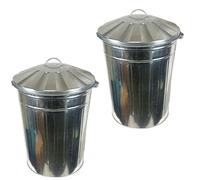 Easy Shopping® 2 X 60 Litre Galvanised Metal Bin Dust Bin Home Garden Leaves Paper Wood Rubbish Dustbin Animal Feed Storage Unit Heavy Duty Made in U. K.