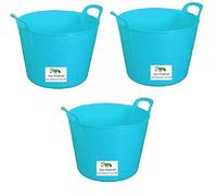 Easy Shopping 3 x 14 Litre Flexi Tub Garden Home Flexible Colour Rubber Storage Container Bucket Polyethylene Flex Tub- MADE IN U.K. (Sky Blue)