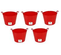 Easy Shopping 5 x 14 Litre Flexi Tub Garden Home Flexible Colour Rubber Storage Container Bucket Polyethylene Flex Tub- MADE IN U.K. (Red)