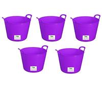 Easy Shopping 5 x 26 Litre Flexi Tub Garden Home Flexible Colour Rubber Storage Container Bucket Polyethylene Flex Tub- MADE IN U.K. (Purple)